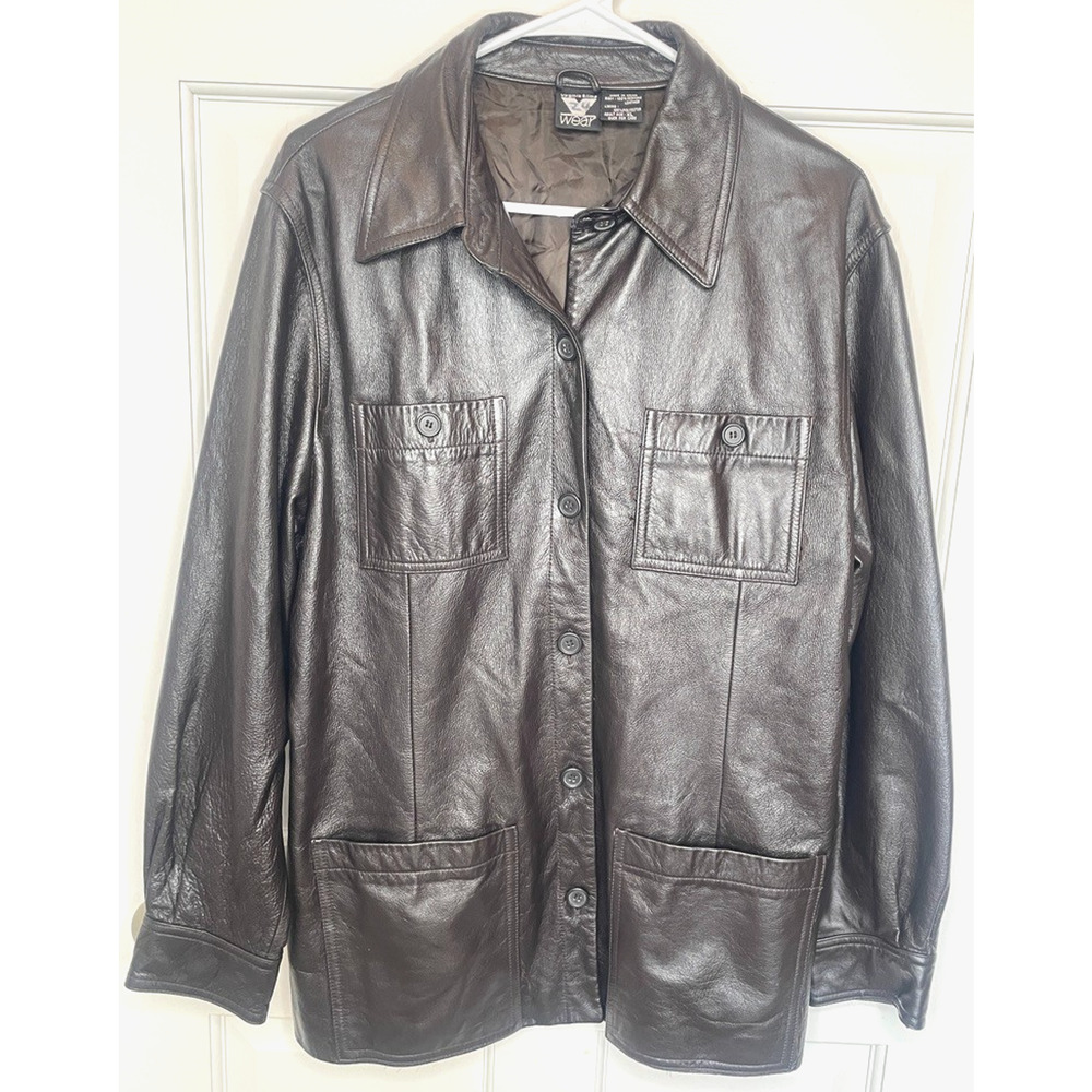 Vintage 90’s Virginia Slims Women's Genuine Leather Button-Up Jacket Sz XL Retro